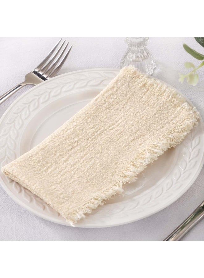 ميتوي 12 قطعة مناديل قماش من القطن والكتان ، مناديل عشاء مهدبة مصنوعة يدويا 43 * 43 سنتيمتر ، مناديل طاولة مربعة ناعمة لحفلات الزفاف والحفلات والاستخدام اليومي ، طقم مناديل زفاف بألوان بيج وريفية ومحايدة - Image 5